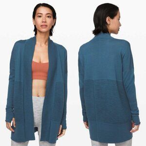 Lululemon Sit In Lotus Wrap II Petrol Blue Open Front Ribbed Cardigan Women's 4